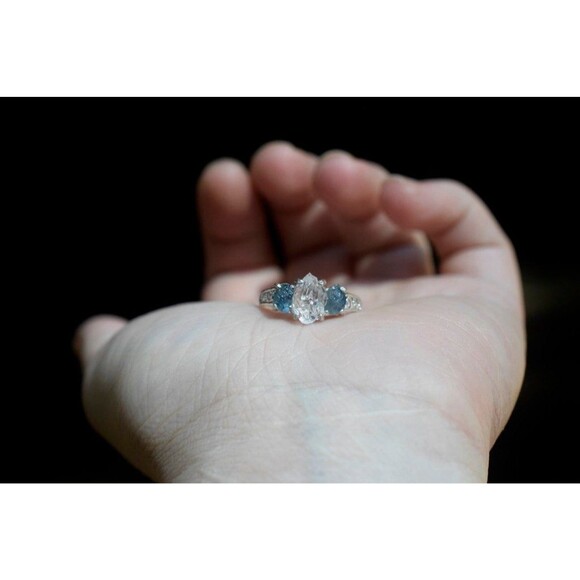 Unbranded Jewelry - Raw Montana Sapphire Ring: Lake County Diamond, Sterling Silver